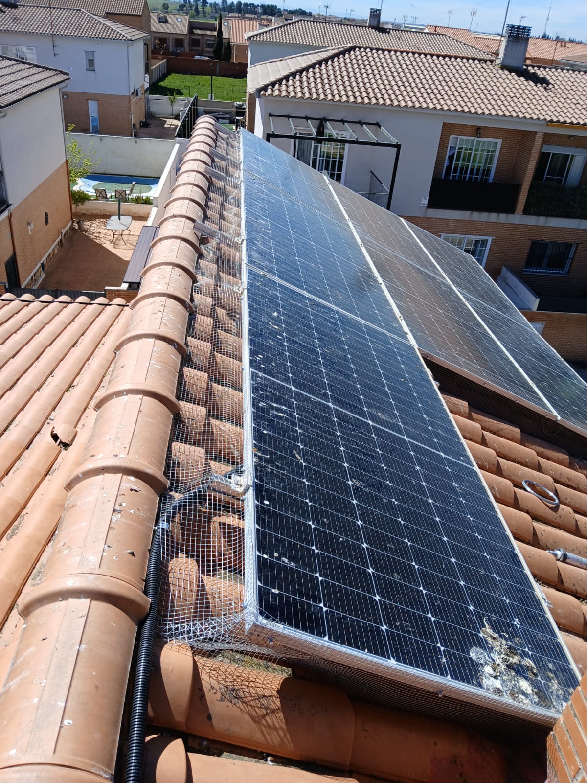 Mallas antipalomas bajo paneles solares